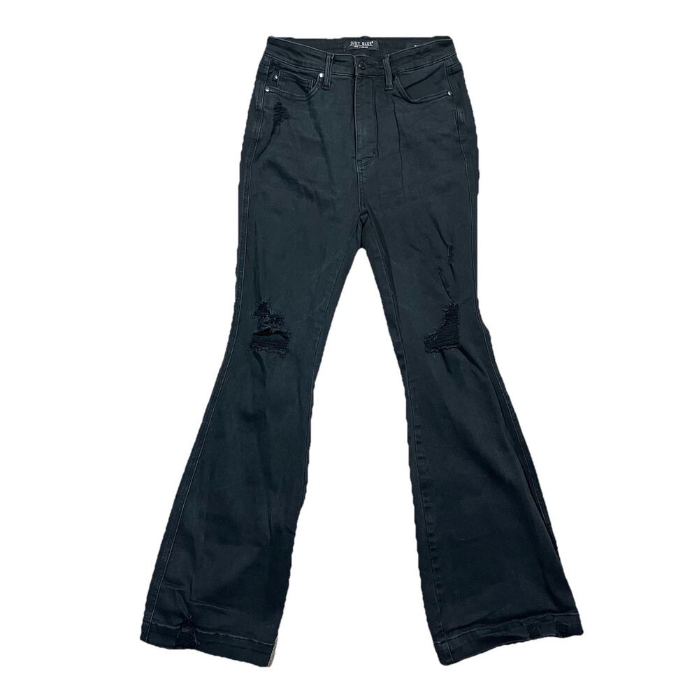 Judy Blue Black Flare Jeans High Rise Stretch Distressed 9/29 (27x33)